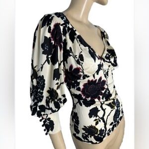 Diane Von Furstenberg Black and Cream Floral Blouse